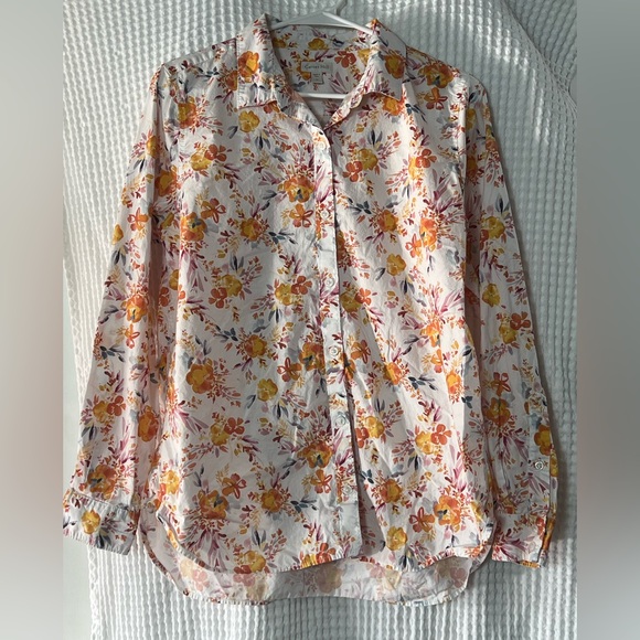 GARNET HILL COTTON BUTTON UP COTTON SHIRT SZ 10 WHITE ORANGE RUST FALL STAPLE - Picture 1 of 6